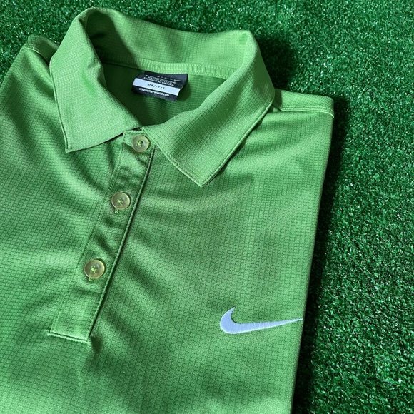 Nike Golf Men's Dri-Fit Embroidered Logo Checkers Green Golf Polo Shirt Size L - Picture 3 of 11